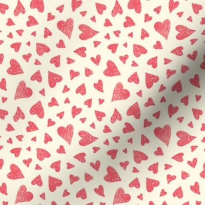 Hand drawn ditsy red hearts on cream - small