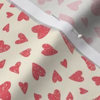 Hand drawn ditsy red hearts on cream - small