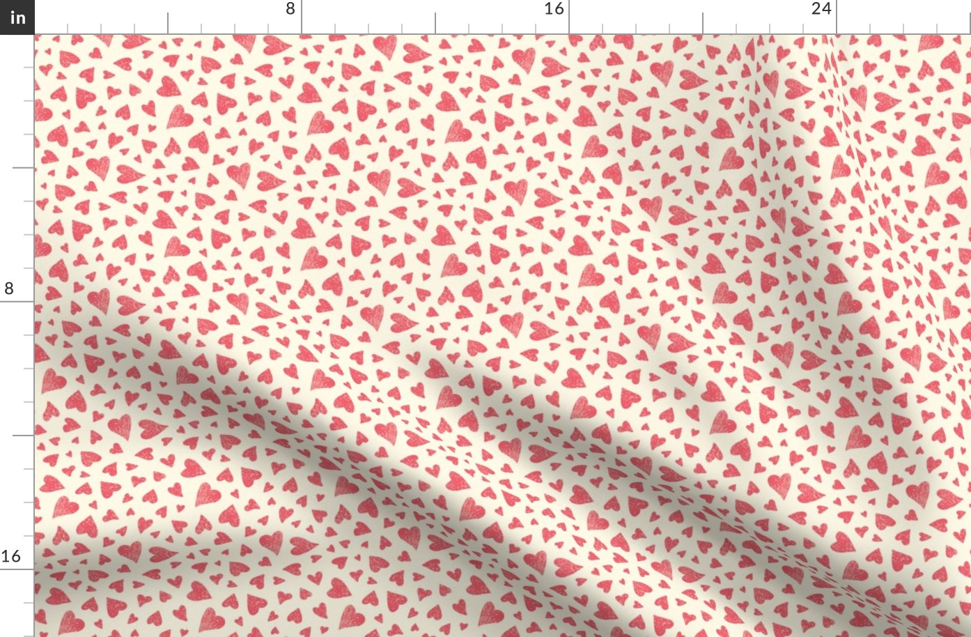 Hand drawn ditsy red hearts on cream - small