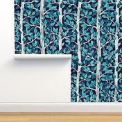 Midnight Silver Wood Forest Block Print Inspired Pattern Extra Large