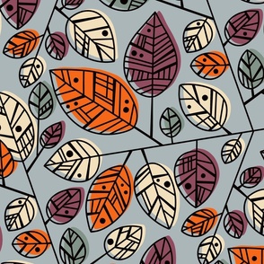 (L) Non Directional Leaves / Purple Gray Version / Large Scale or Wallpaper