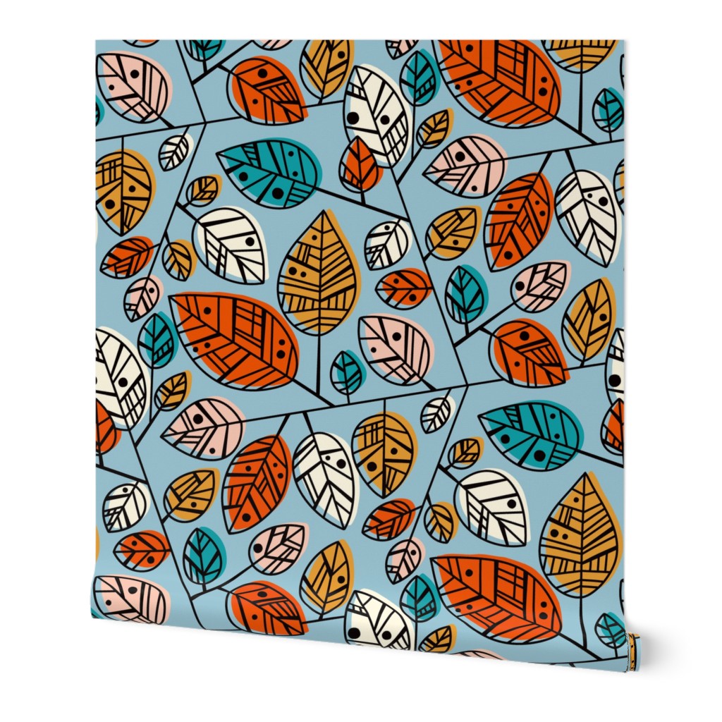 (L) Non Directional Leaves / Blue Version / Large Scale or Wallpaper