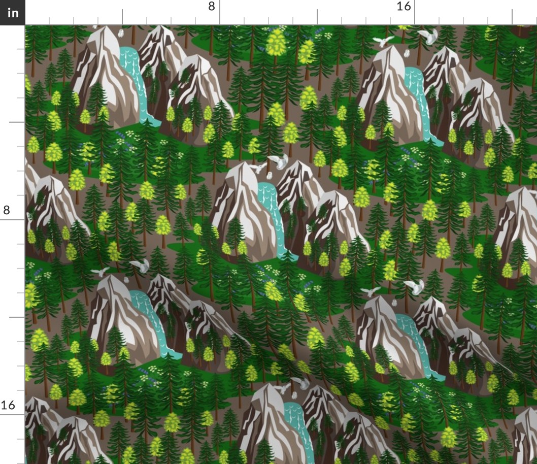 Forest and mountains. Seamless floral pattern-297.