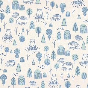 Medium (2") || My Little Whimsical Backyard Forest with Cute Bear Animals || Mint on Ivory
