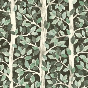 Neutral Sage and Olive Green Forest Block Print Inspired Pattern Large