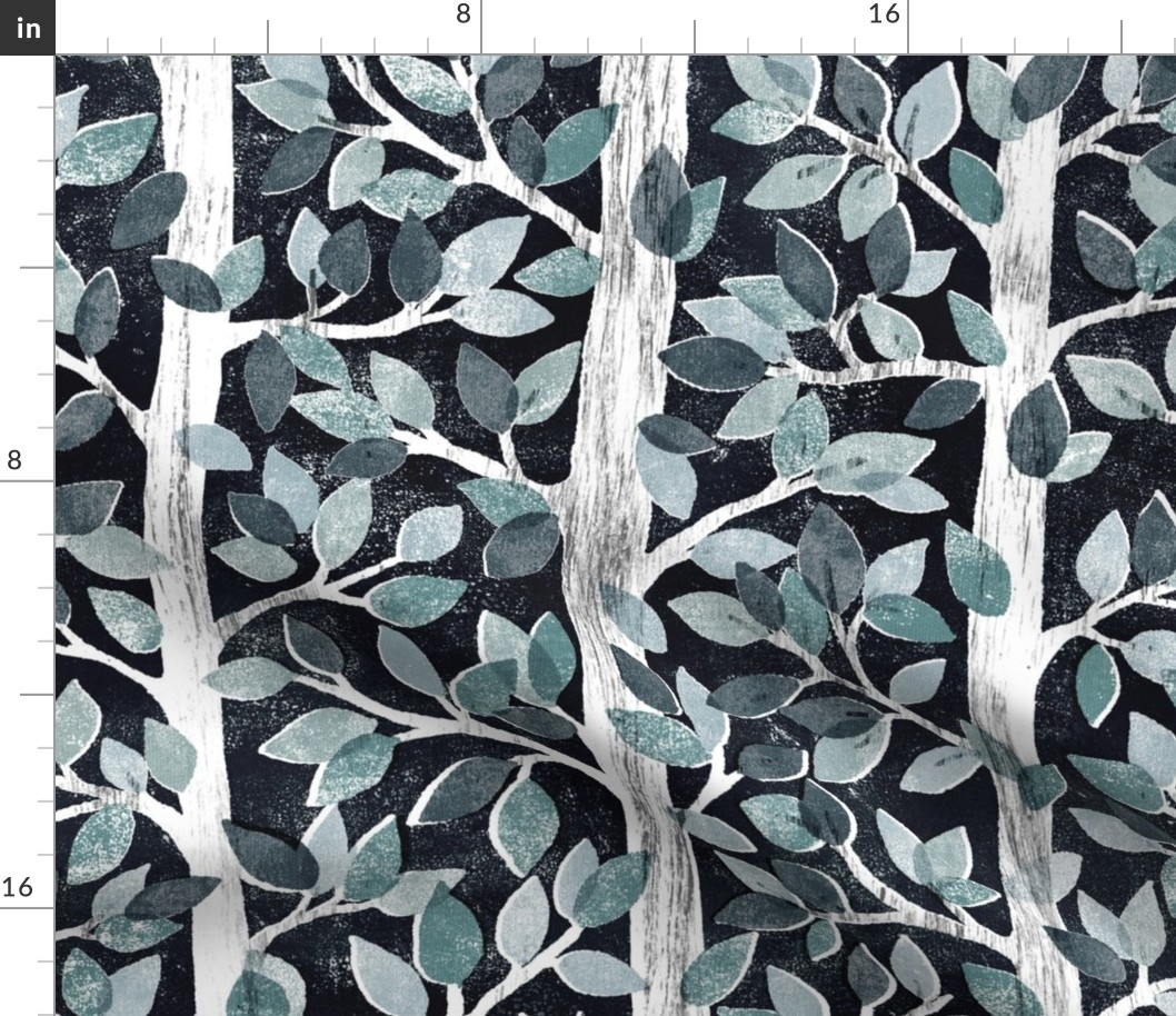 Monochrome Charcoal and Sage Forest Block Print Inspired Pattern Extra Large