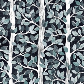 Monochrome Charcoal and Sage Forest Block Print Inspired Pattern Large