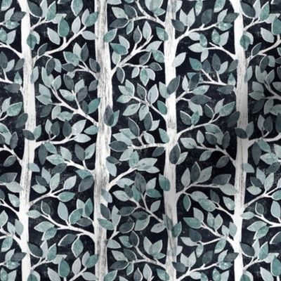 Monochrome Charcoal and Sage Forest Block Print Inspired Pattern Medium