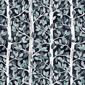 Monochrome Charcoal and Sage Forest Block Print Inspired Pattern Medium