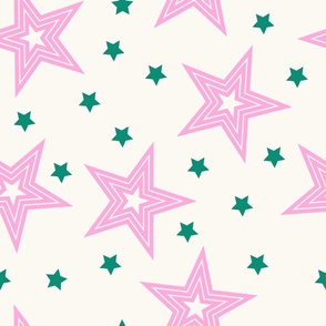 Barbie pink and green stars - tossed stars - retro disco stars 