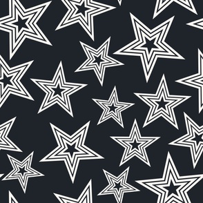 white retro disco stars on black - black and white vintage stars - discoparty