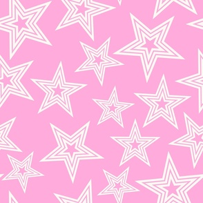 white disco stars on pink - retro stars - pink and white - large scale stars - Barbie stars