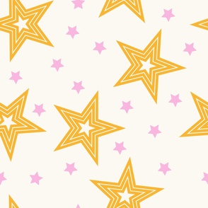 Big yellow stars - small pink stars - disco stars in yellow and pink - stardust - retro disco stars