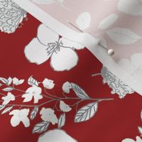 Red and White Line art floral Design