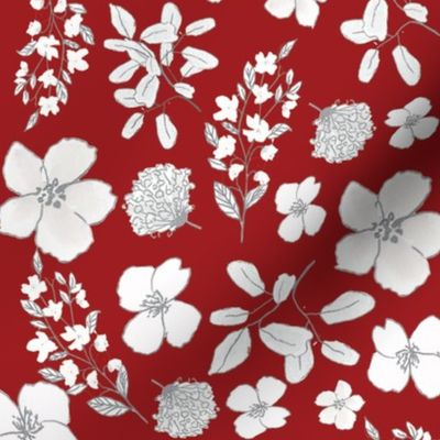 Red and White Line art floral Design