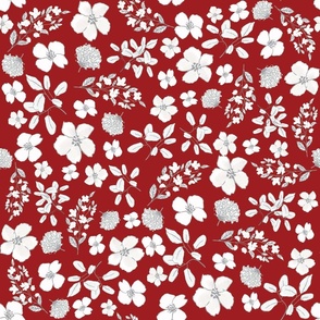 Red and White Line art floral Design