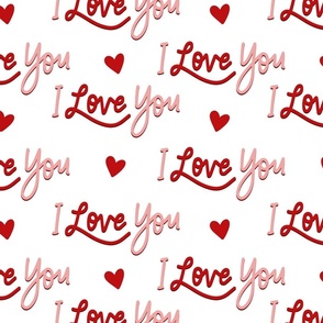 Large Valentine's Day I Love You Lettering and Heart Doodles on White