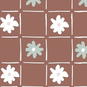 Checkered flowers warm brown background