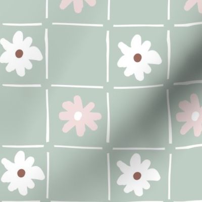 Checkered flowers green background