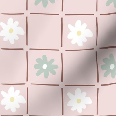 Checkered flowers pink background