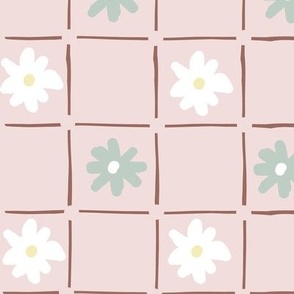 Checkered flowers pink background