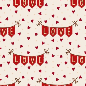 Large Valentine's Day Love Banners and Heart Doodles on Cream