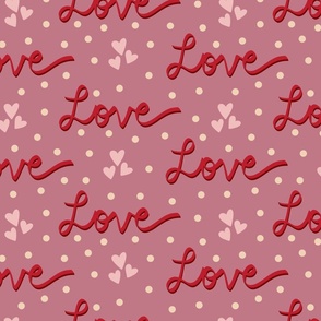 Large Valentine's Day Love Lettering and Heart Doodles on Mauve
