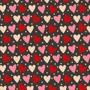 Large Valentine's Day Heart Doodles and Dots on Dark Gray