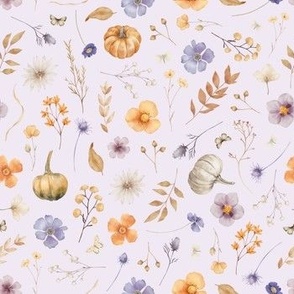 Wildflowers and pumpkins on dusty pink