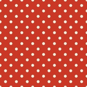 Bright Warm Red with Cream polka dots