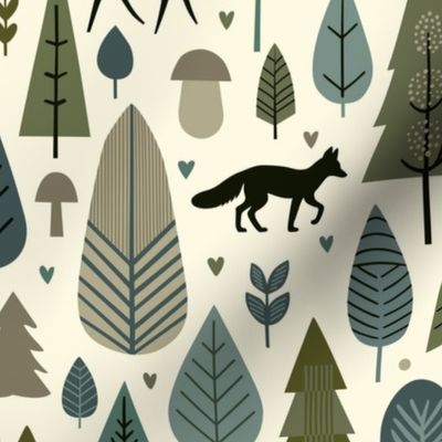 Scandinavian Forest Charm: Stylized Trees & Whimsical Wildlife