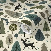 Scandinavian Forest Charm: Stylized Trees & Whimsical Wildlife