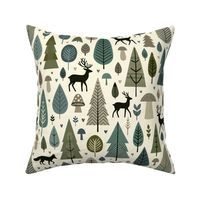 Scandinavian Forest Charm: Stylized Trees & Whimsical Wildlife