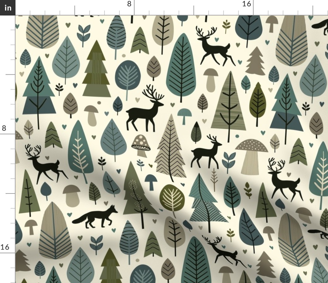 Scandinavian Forest Charm: Stylized Trees & Whimsical Wildlife