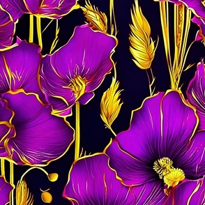 Xlarge scale purple and gold flowers
