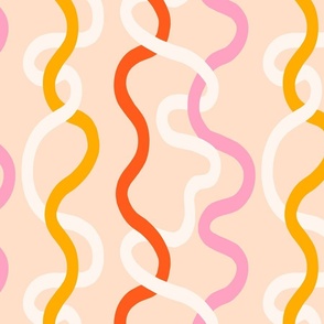 Seamless pattern with curvy colourful vertical lines on beige background 