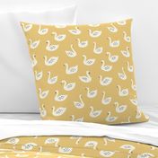 Serene Lake Life: Graceful Wild Swans on Calm Water Pattern in Saffron Yellow