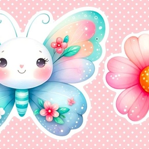14 Inch Fairy Butterfly Sticker with Flower for Peel and Stick Wallpaper Decals