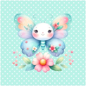 18x18 Panel Fairy Butterfly for Nursery Lovey or Pillow Mint