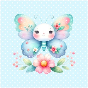 18x18 Panel Fairy Butterfly for Nursery Lovey or Pillow Blue
