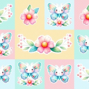 Fairy Butterflies and Flowers Sticker Panels 4x4 and 4x8 Patchwork for Cheater Quilts Cut and Sew Crafts