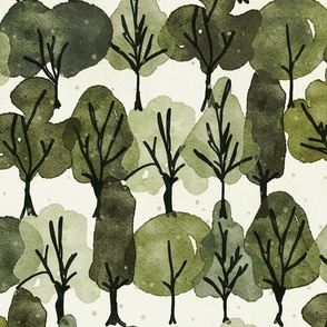 watercolor towering trees - beautiful abstract forest in different shades of green - stylized botanical wallpaper