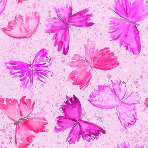 Splattered Watercolor Butterflies - pink on pale pink