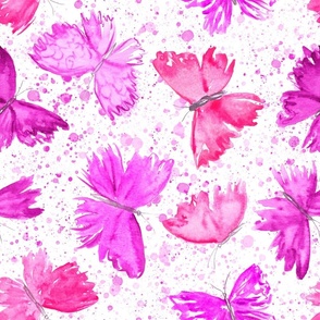 Splattered Watercolor Butterflies - pink on white