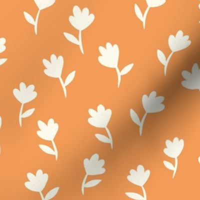 Playful Wildflowers: Minimalist Floral Silhouettes on a Red Orange Background