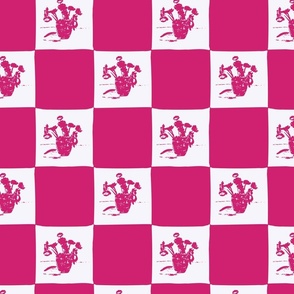 Modern Bold Painted Pink Floral Checker Board