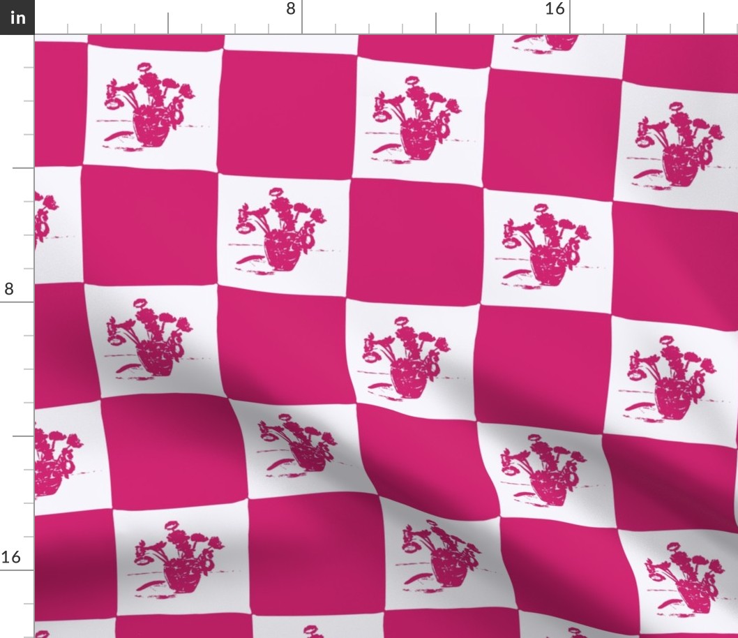 Modern Bold Painted Pink Floral Checker Board