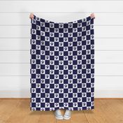Modern Painted Blue and White Floral Checker Board in Ultramarine Blue