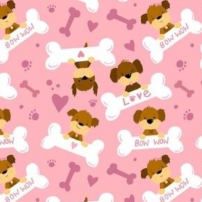 Medium - Cute Girl Dogs with Hearts and Bones Pink