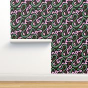 Forest Biome - Under the earth and in the soil snake pit creatures modern kids design pink green chocolate brown on black 